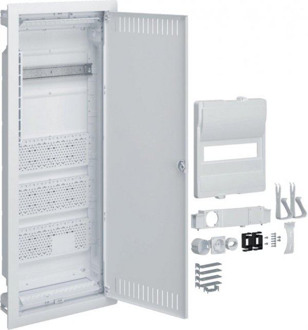 Rozdzielnica hybrydowa podtynkowa, 1 x12modułów, 3x płyta montażowa, 1x gniazdo 230V, HAGER Volta Hybrid VU601PLH