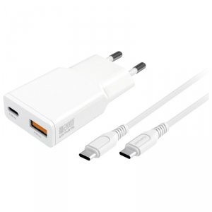 4smarts Ładowarka sieciowa PDPlug 20W GaN + USB-C + USB-A + kabel USB-C  1,5m Biała