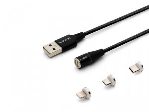 Savio Kabel magnetyczny USB - USB typ C, Micro i Lightning, czarny, 2m, CL-155
