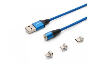 Savio Kabel magnetyczny USB - USB typ C, Micro i Lightning, niebieski, 2m, CL-157