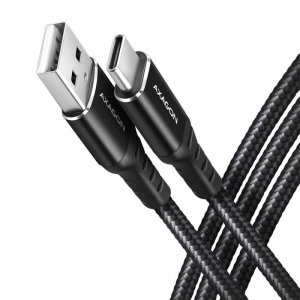 AXAGON BUCM-AM20AB Kabel USB-C - USB-A, 2m, USB 2.0, 3A, ALU, oplot, Czarny