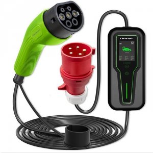 Qoltec Mobilna ładowarka do samochodu elektrycznego EV z regulacją 2w1  Typ2 | 7kW | CEE 3 PIN | 230V | LCD | Przenośna | Wallbo