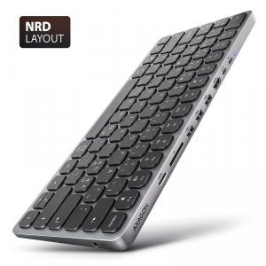 AXAGON Klawiatura HMC-KB-NRD USB-C 5Gbps z wieloportowy hub 9in1, SD/microSD, 3x USB-A, HDMI 4K/60Hz, PD 100W, Audio, Nordic lay