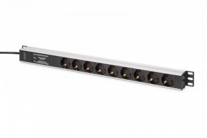 Digitus Listwa zasilająca PDU Rack (620mm) z zabezpieczeniem przeciwprzepięciowym + filtr EMI/RFI, 9 gniazd Schuko CEE 7/3 (45°)