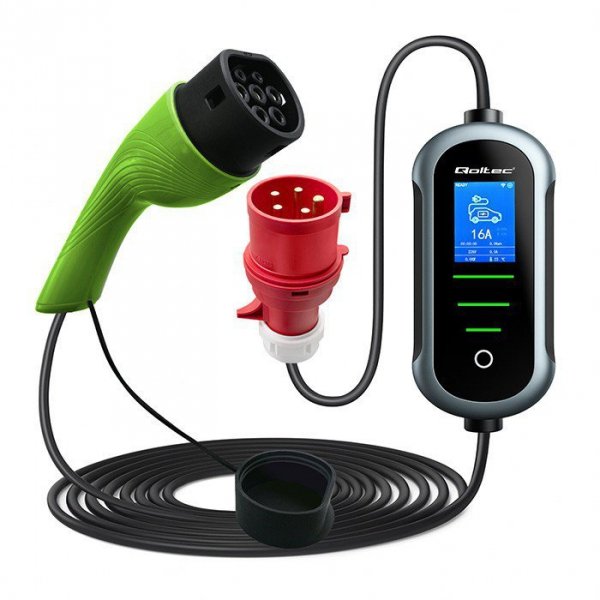 Qoltec Mobilna ładowarka do samochodu elektrycznego EV z regulacją 2w1  Typ2 | 22kW | 400V | Wi-Fi | TUYA | SMART LIFE | LCD | W