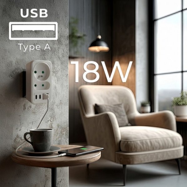 Maclean Rozdzielacz na 2 gniazda MCE249 F/W  2x USB-A 2x USB-C