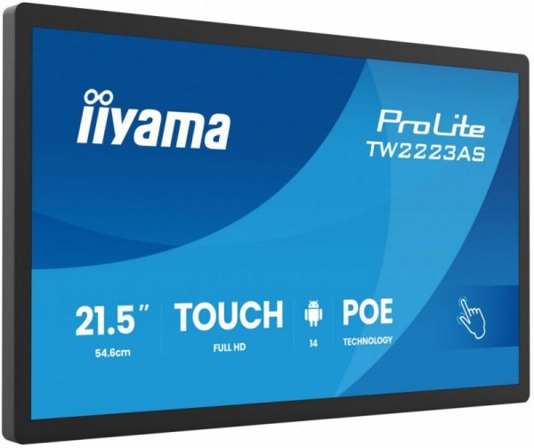 IIYAMA Monitor 21.5 cala ProLite TW2223AS-B3P POJ.10PKT.24/7,ANDROID14, 450 cd/m2,   USB-C, 2x2W, RJ45, 3xUSB, iiSignage
