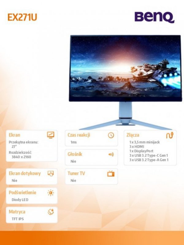 Benq Monitor 27 cali EX271U 4K IPS/165Hz/1MS