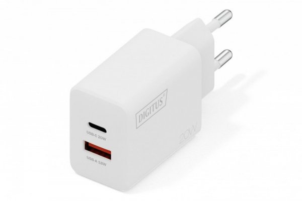 Digitus Ładowarka sieciowa 20W | 1x USB-C, 1x USB-A | PD 3.0, QC 3.0 | Biała