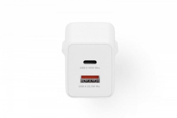Digitus Ładowarka sieciowa GaN II 45W | 1x USB-C, 1x USB-A | PD 3.0, QC 3.0 | Biała