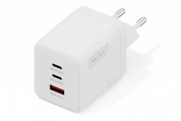 Digitus Ładowarka sieciowa GaN II 100W | 2x USB-C, 1x USB-A | PD 3.0, QC 3.0 | Biała