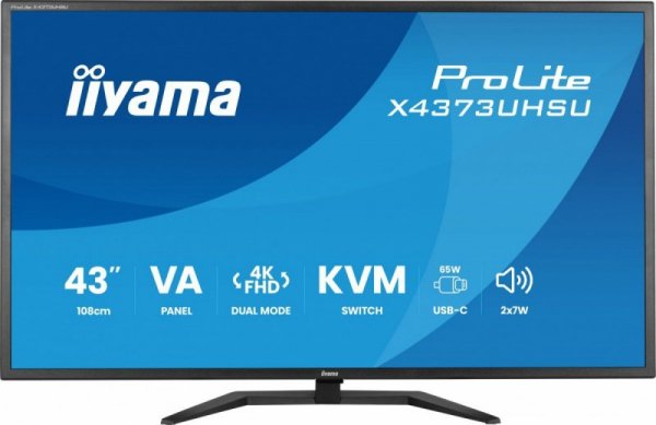 IIYAMA Monitor 43 cale X4373UHSU-B2 4K,VA,2xHDMI,DP,USBCdock (PD95W),       4000:1, USB HUB x4 (2x Type-A, 2x Type-C), KVM, 2 x 