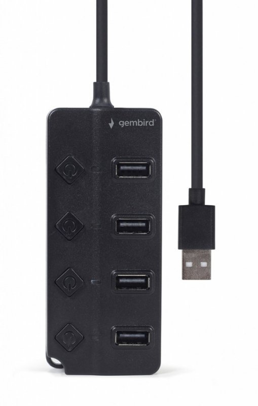 Gembird HUB 4-portowy USB 2.0 z przełącznikami, czarny
