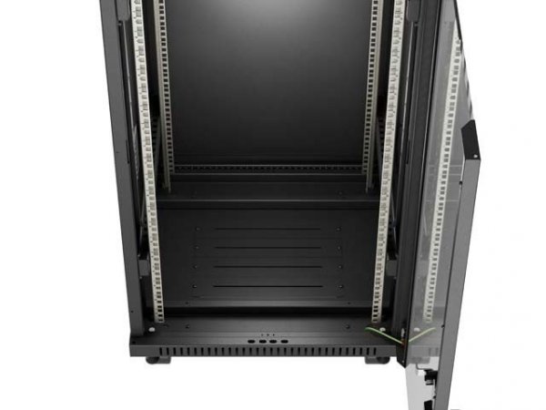 Lanberg Szafa instalacyjna rack stojąca 19" 24U 600x600  czarna drzwi przeszklone LCD ( Flat pack)V2