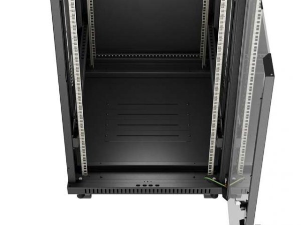 Lanberg Szafa instalacyjna rack stojąca 19" 24U  600x800 czarna drzwi przeszklone LCD ( Flat pack) V2