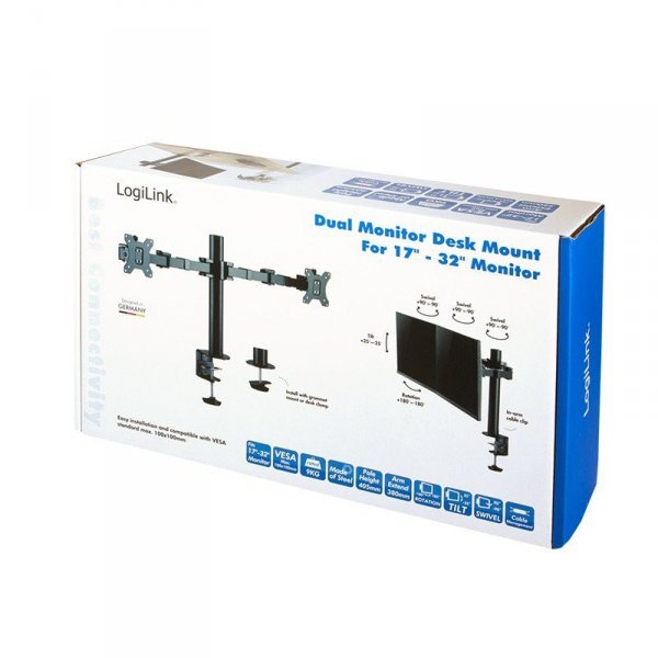 LogiLink Uchwyt na 2 monitory,17 -32 cale, ramie 380mm,2x12kg
