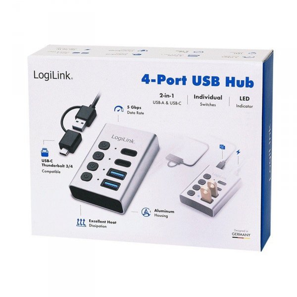 LogiLink Hub 4xUSB3.2 Gen1 z przełącznikiem on/off