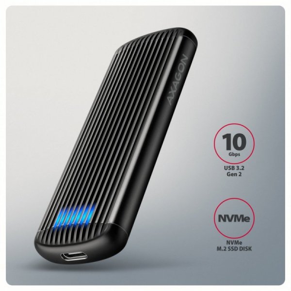 AXAGON EEM2-SC Obudowa zewnętrzna aluminiowa bezśrubowa USB-C 3.2 Gen 2 10Gbps - M.2 NVMe SSD, długość 30 do 80 mm szary