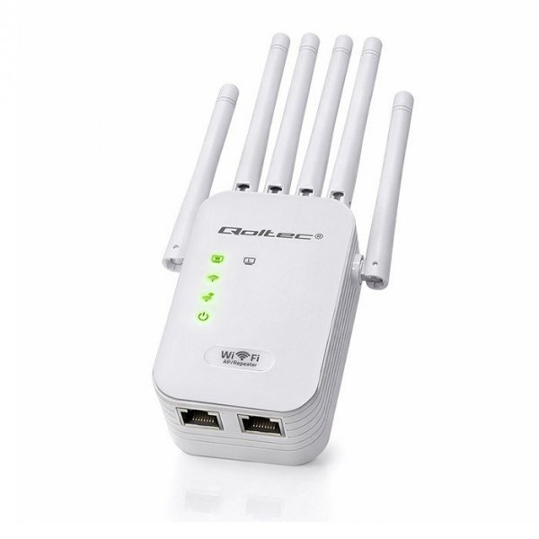 Qoltec Wzmacniacz sygnału WiFi | Repeater | Access Point | 300Mb/s | 6  anten | 2xRJ45