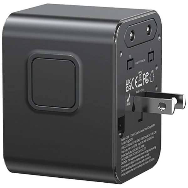 USAMS Ładowarka travel adapter 17W CC308 USB-C + USB-A 4w1 US/AU/EU/UK czarna