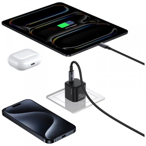 USAMS Ładowarka sieciowa JO Series CC260 20W USB-C + kabel USB-C/Lightning 1m biała