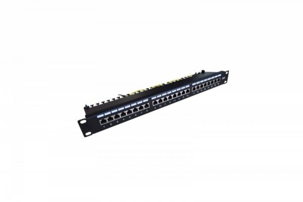 Digitus Panel krosowy (patch panel) 19'' 24x RJ45, kat.6, ekranowany, LSA poziom, prowadnica kabli, pola opisowe, 1U, 