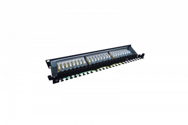 Digitus Panel krosowy (patch panel) 19'' 24x RJ45, kat.6, ekranowany, LSA poziom, prowadnica kabli, pola opisowe, 1U, 