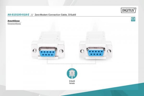 Digitus Kabel połączeniowy RS232 null-modem Typ DSUB9/DSUB9 Ż/Ż 1,8m szary