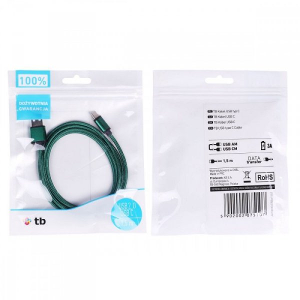 TB Kabel USB-USB C 1.5m zielony sznurek