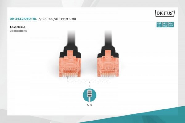 Digitus Patch cord U/UTP kat.6 PVC 5m czarny