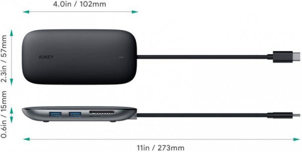 AUKEY CB-C71 aluminiowy HUB USB-C | 8w1 | RJ45 Ethernet 10/100/1000Mbps | 3xUSB 3.1 | HDMI 4k@30Hz | SD i microSD | USB-C Power 