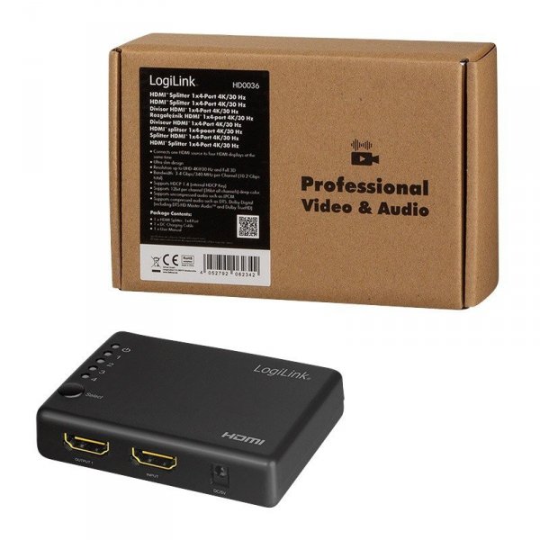 LogiLink Splitter 4xHDMI 4K, 30Hz