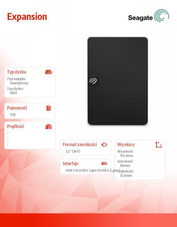 Seagate Dysk zewnętrzny Expansion 1TB 2,5 STKM1000400 czarny