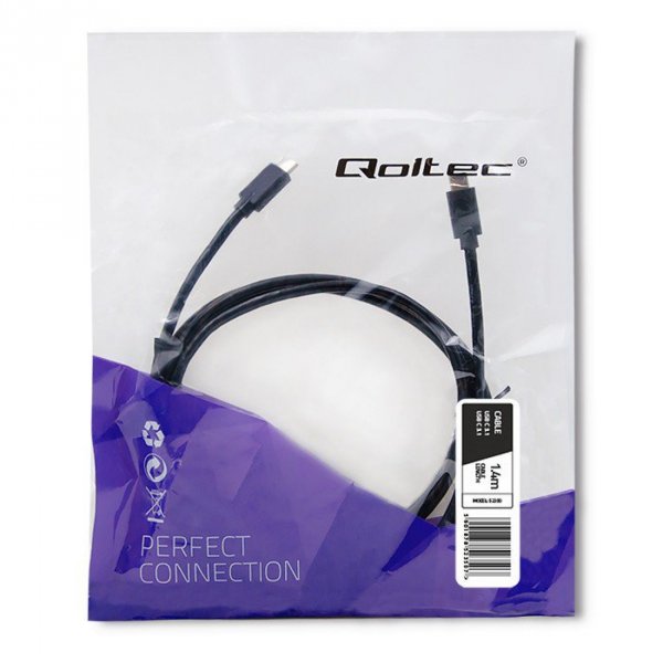 Qoltec Kabel USB 3.1 typ C męski | USB 3.1 typ C męski | 2m | Czarny