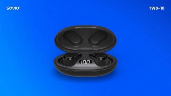 Savio Słuchawki  bezprzewodowe Bluetooth 5.3, IPX4, dotykowe sterowanie, TWS-10