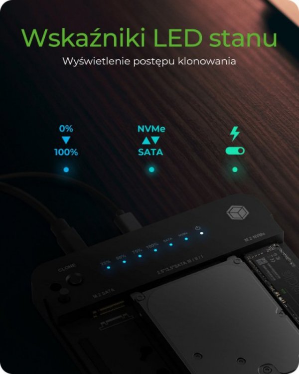 IcyBox Stacja dokująca/klonująca IB-2915MSCL-C31 M.2  dla M.2 0NVMe i SATA 2,5/3,5 SSD/HDD