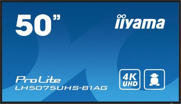 IIYAMA Monitor 50 cali LH5075UHS-B1AG,24/7,VA,ANDROID.11,4K,3xHDMI,DP,RJ45,  2xUSB,2x10W