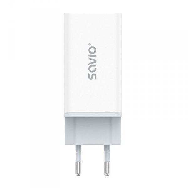 Savio Ładowarka sieciowa 65W GaN LA-07 z kablem USB-A-USB typ C 1m, biała