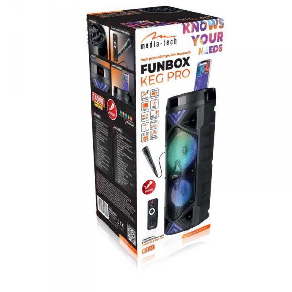 Media-Tech Głośnik FUNBOX KEG PRO MT3182 Karaoke/Bluetooth 5.0+EDR/FM/MP3?MicroSD/USB/Equalizer/AUX/Jack 6.3/Pilot/LED/RMS 50W/P