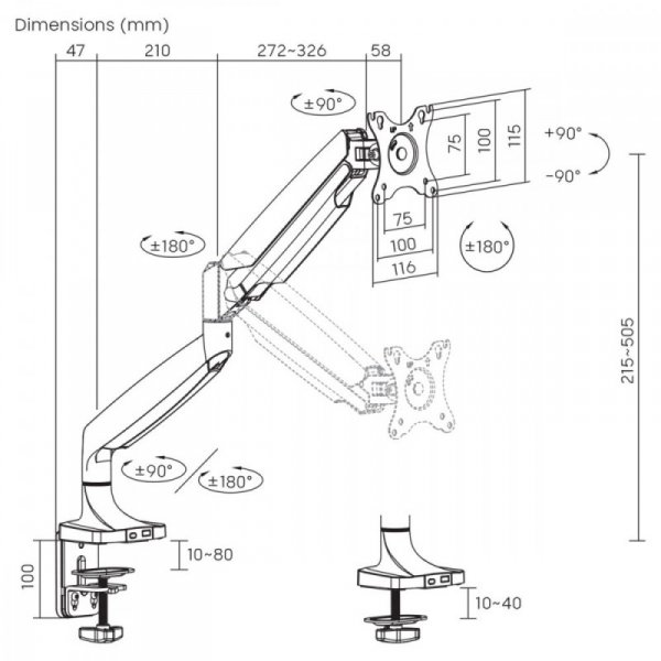 Maclean Uchwyt do monitora 16kg podwójne ramie MC-969 sprężyna gazowa