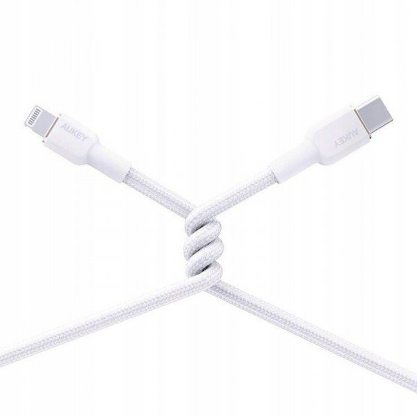 AUKEY CB-NAC1 kabel USB-C - USB-A 1m 60W PD 3A 20V nylonowy oplot biały