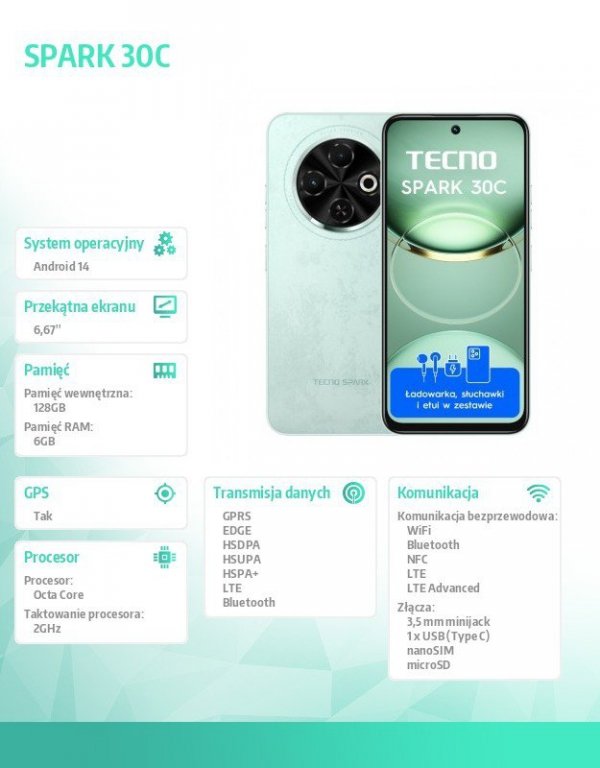 TECNO Smartfon Spark 30C 6/128 Magic Skin Green