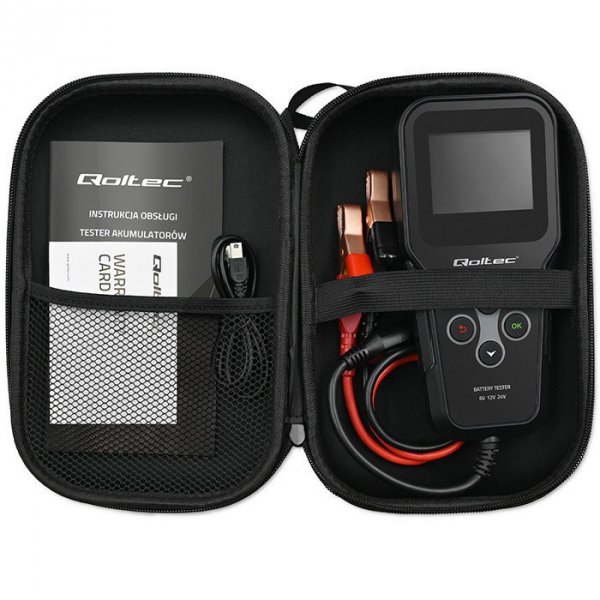 Qoltec Cyfrowy tester akumulatora 3w1 z LCD | 6V | 12V | 24V | 30Ah-    200Ah