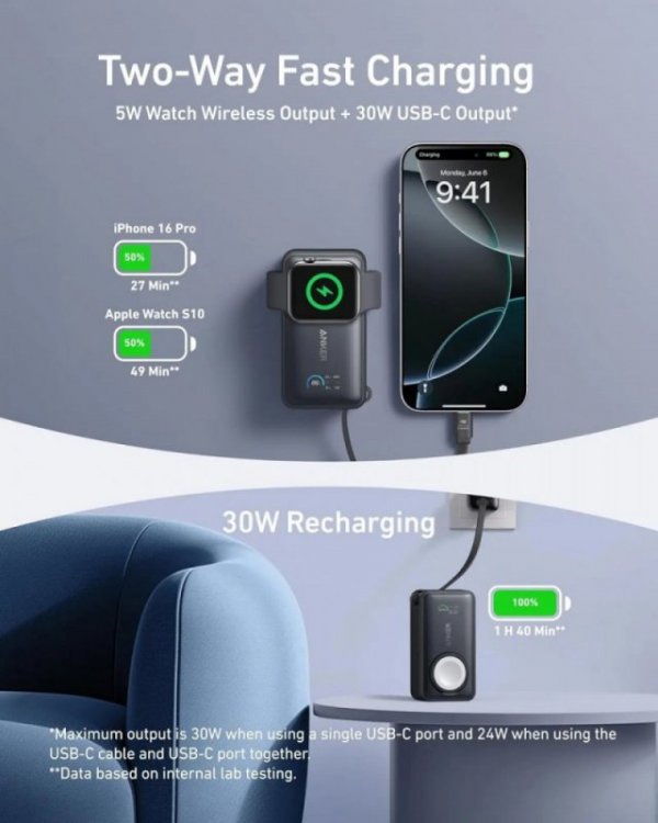 Anker Powerbank Apple Watch MagGo 10000mAh czarny