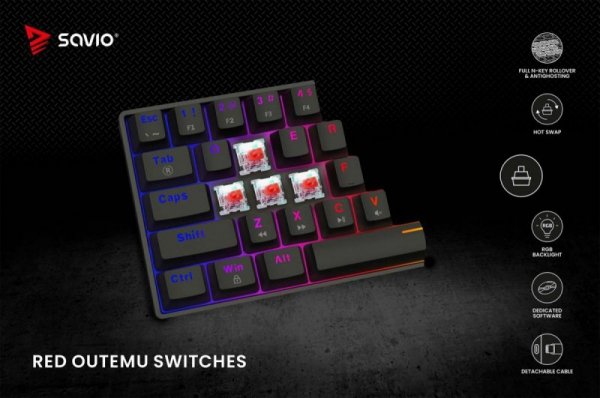 Savio Klawiatura mechaniczna BLACKOUT X2  OUTEMU Red, Hot Swap