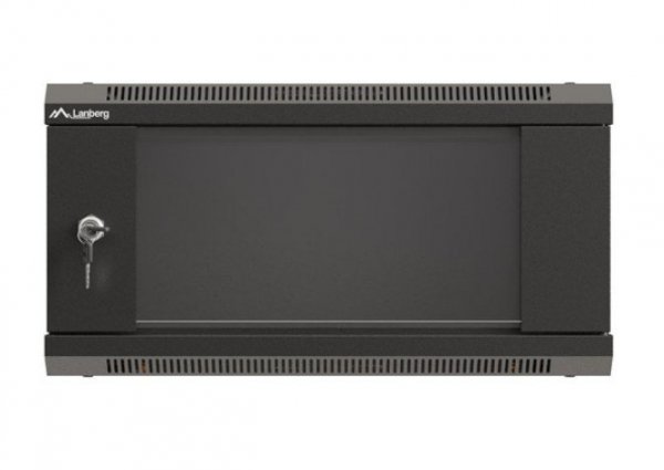 Lanberg Szafa instalacyjna rack wisząca 19" 4U 540x350 czarna drzwi   przeszklone ( flat pack)