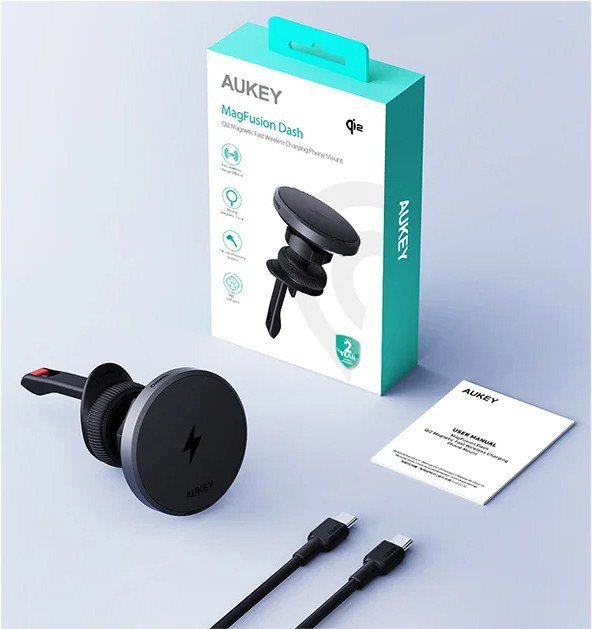 AUKEY HD-MC13 ładowarka samochodowa bezprzewodowa Qi2 15W 3A + kabel USB-C