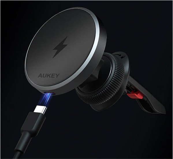 AUKEY HD-MC13 ładowarka samochodowa bezprzewodowa Qi2 15W 3A + kabel USB-C