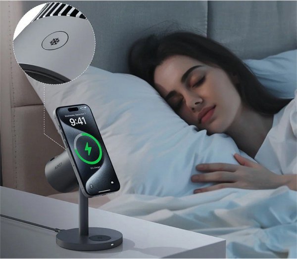 AUKEY LC-MC311A 3w1 Qi2 chłodząca ładowarka bezprzewodowa MagSafe 15W + ładowarka PD 30W
