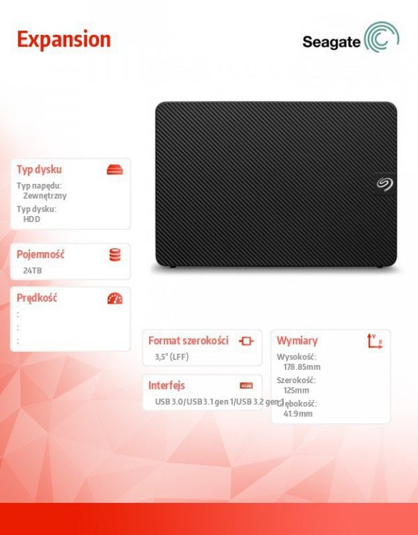 Seagate Dysk twardy Expansion 24TB 3.5 cala STKP24000400
